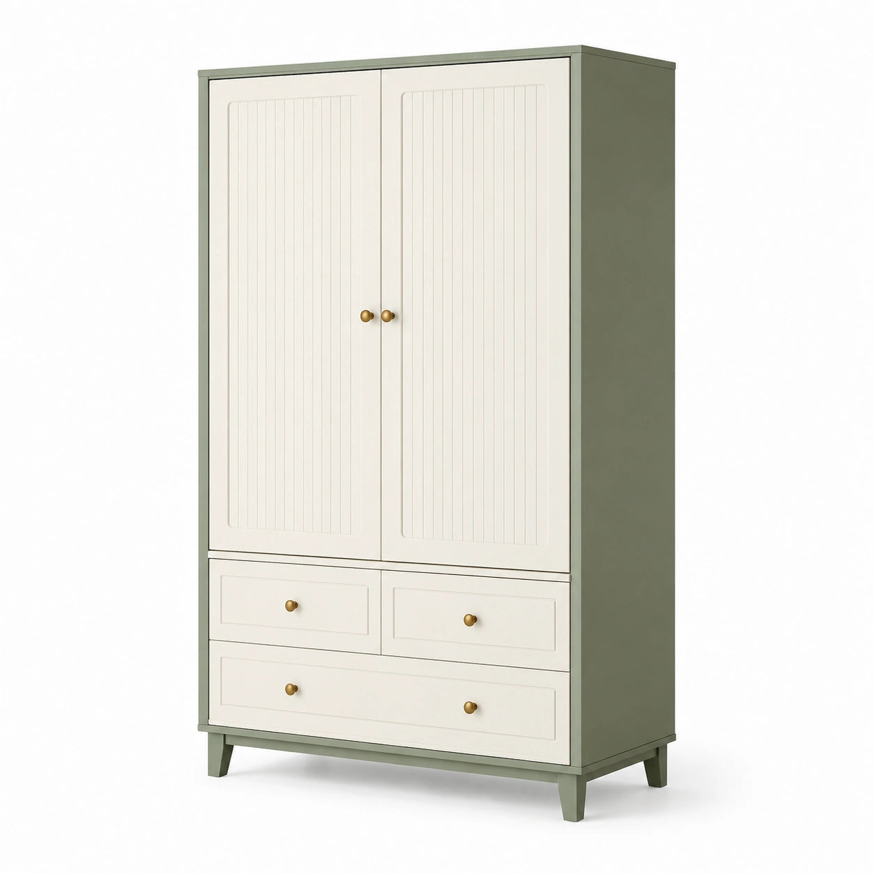 Armoire en bois de pin vert et blanc avec tiroirs