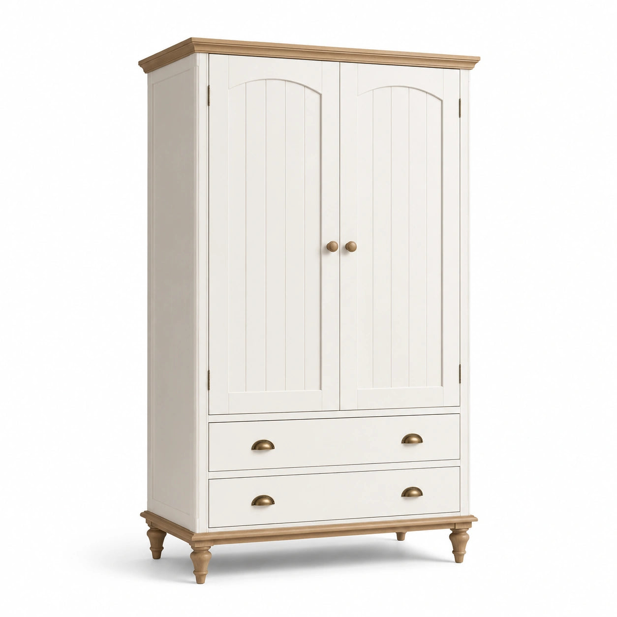 Armoire en bois de pin avec deux portes et tiroirs