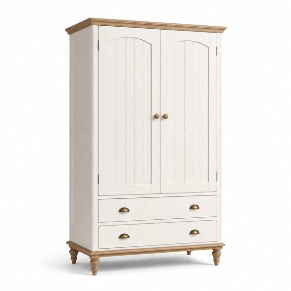 Armoire en bois de pin avec deux portes et tiroirs