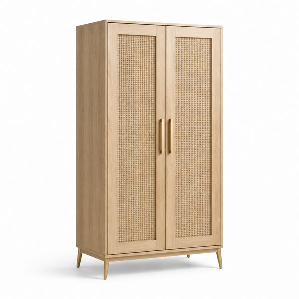 Armoire en bois avec portes en rotin