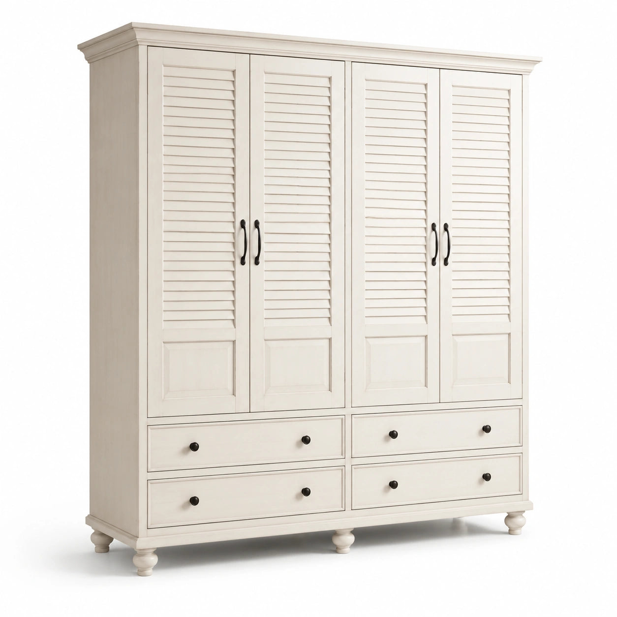 Armoire en bois de pin avec portes persiennes blanches
