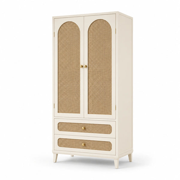 Armoire en bois et rotin beige avec tiroirs 180cm