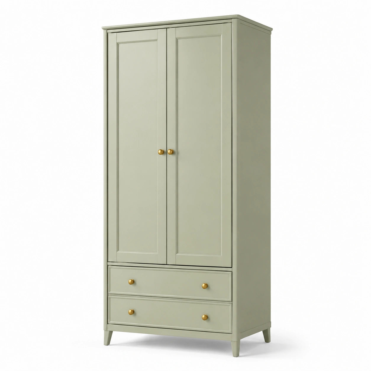 Armoire deux portes avec tiroirs en bois MDF vert clair