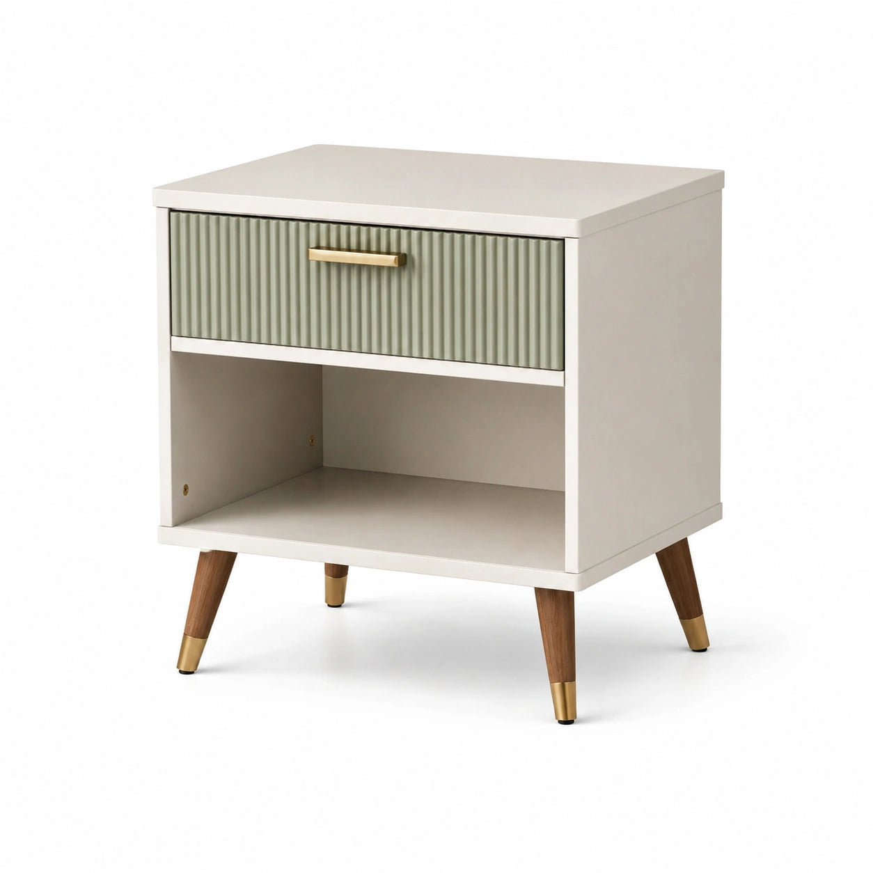 Table de chevet en bois blanc et vert avec tiroir 60x40x50 cm