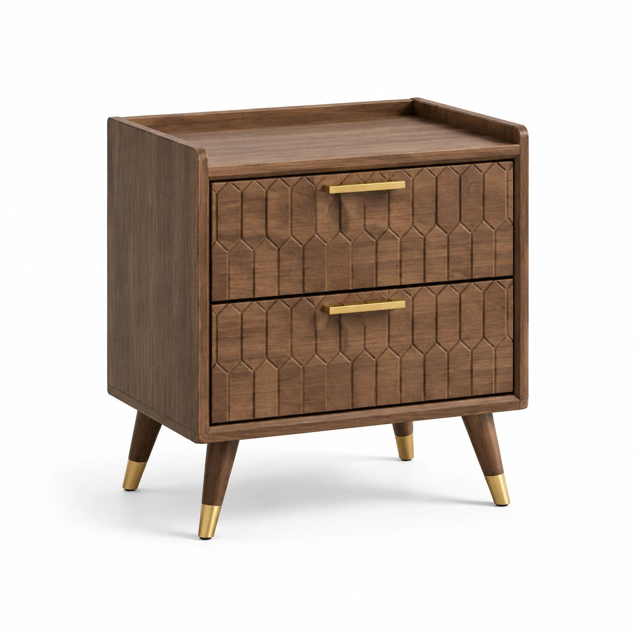 Table de chevet en bois avec poignées dorées