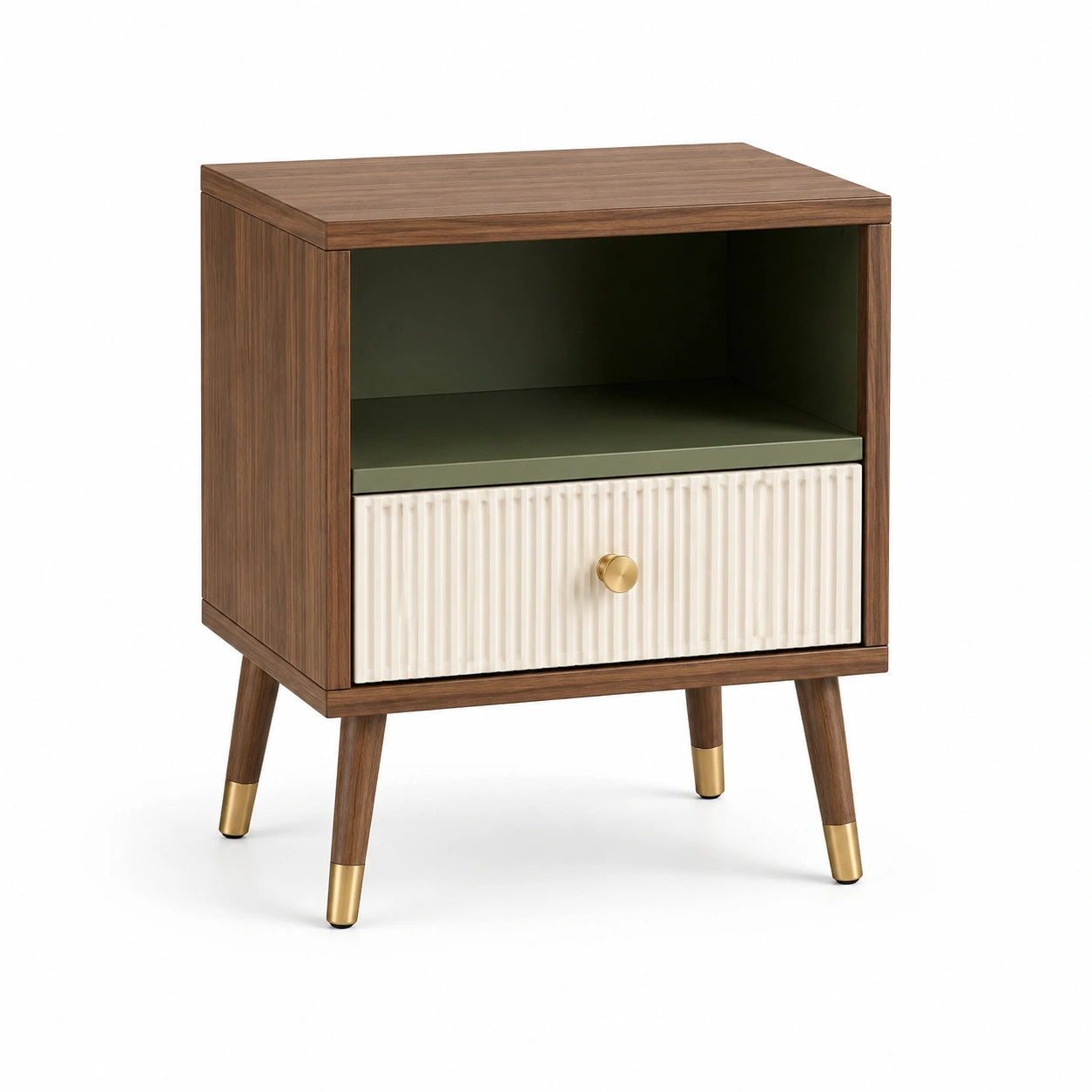 Table de chevet en bois avec tiroir brun et vert