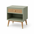 Table de chevet en bois vert et rotin