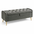Banc de rangement en velours gris avec pieds métalliques
