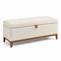 Banc de rangement en tissu bouclé avec pieds en bois 120x40x45 cm