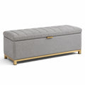 Banc de rangement en tissu polyester gris avec base en métal doré