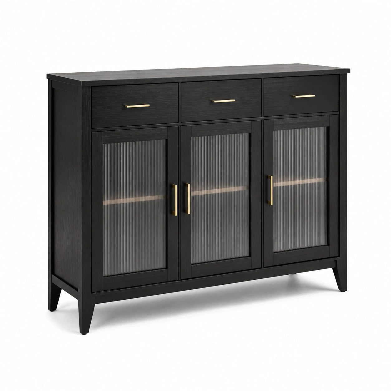 Buffet en bois noir avec portes en verre et tiroirs