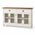 Buffet en bois blanc avec plateau en chêne et portes en verre
