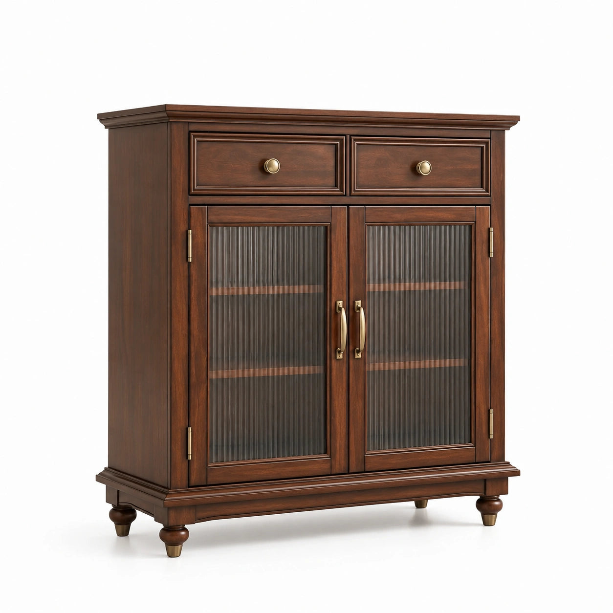 Buffet en bois avec portes en verre cannelé de 5 mm et 2 tiroirs