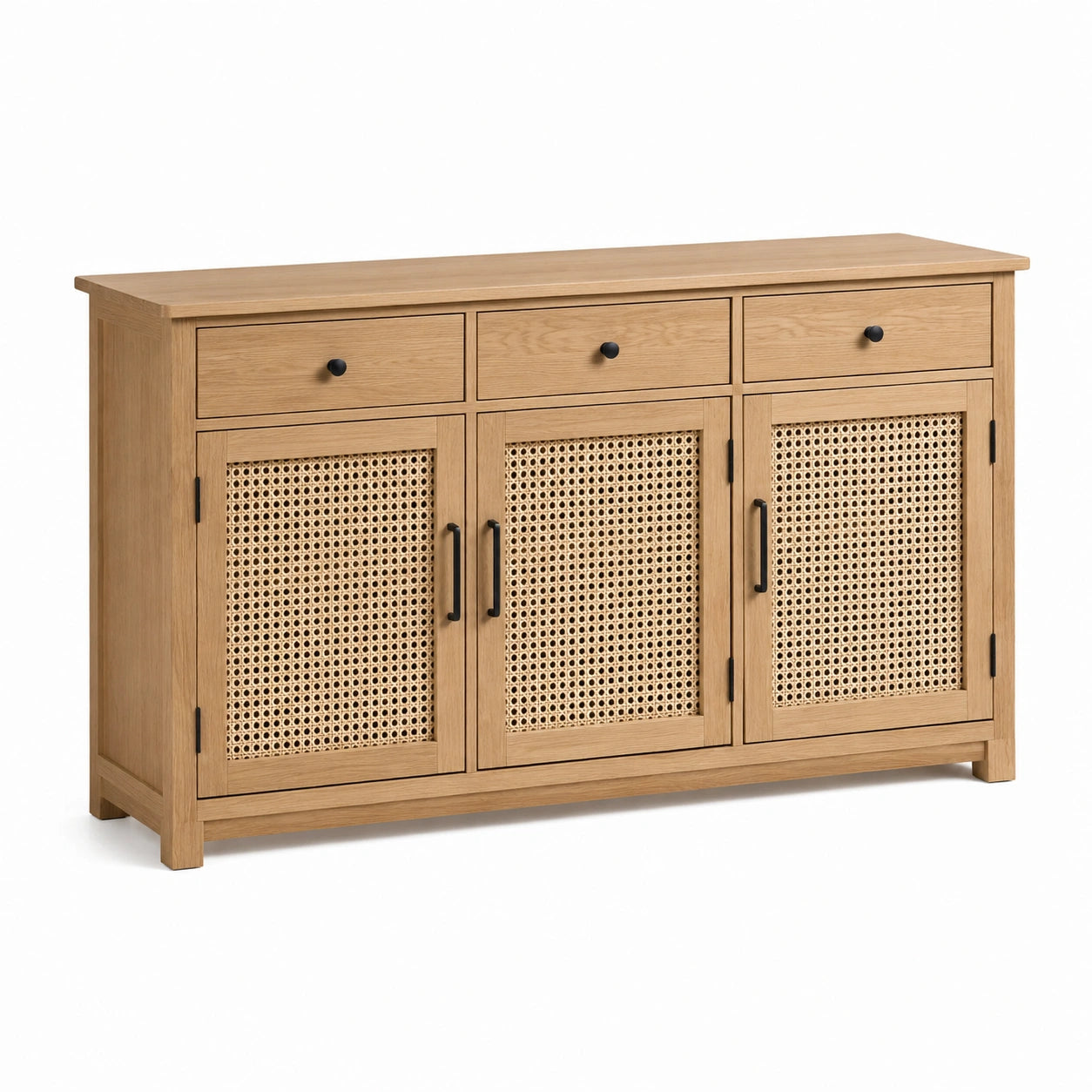 Buffet en bois de chêne avec portes en rotin