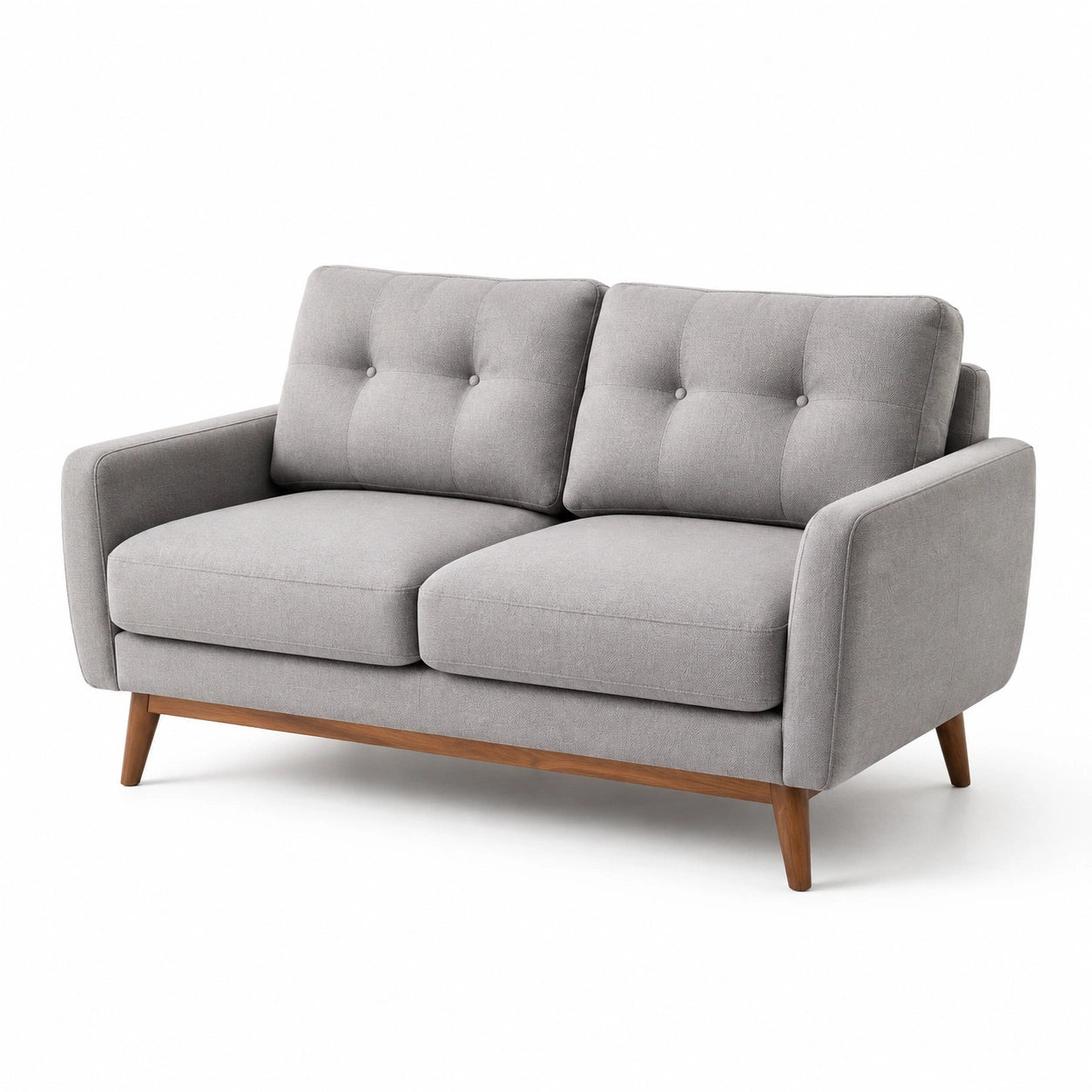 Canapé 2 places en tissu gris avec pieds en bois