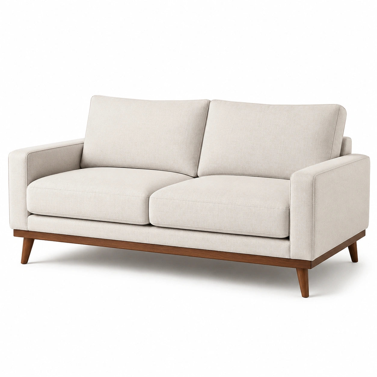 Canapé 2 places en tissu beige avec pieds en bois