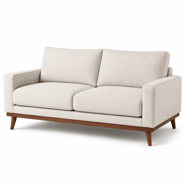 Canapé 2 places en tissu beige avec pieds en bois