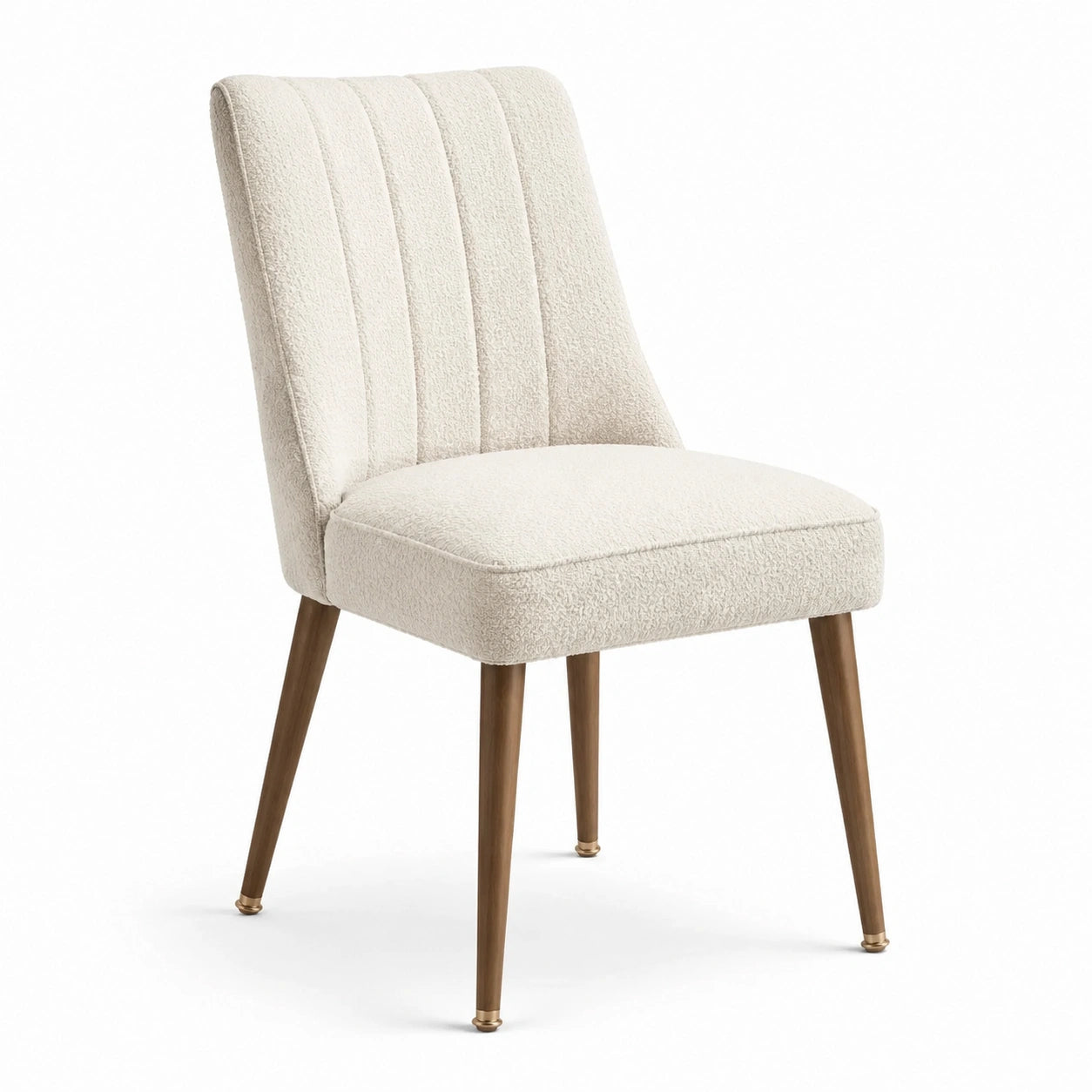 Chaise en tissu bouclé crème avec pieds métalliques