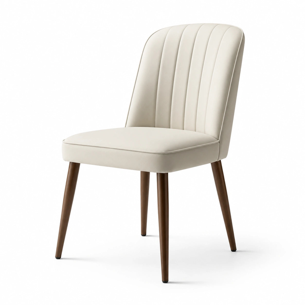 Chaise en cuir synthétique beige avec pieds en bois