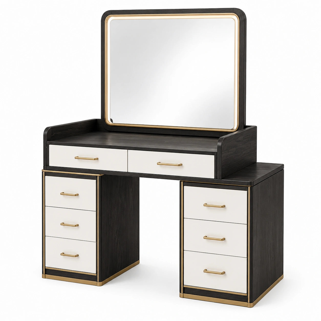 Coiffeuse en bois noir et blanc avec miroir