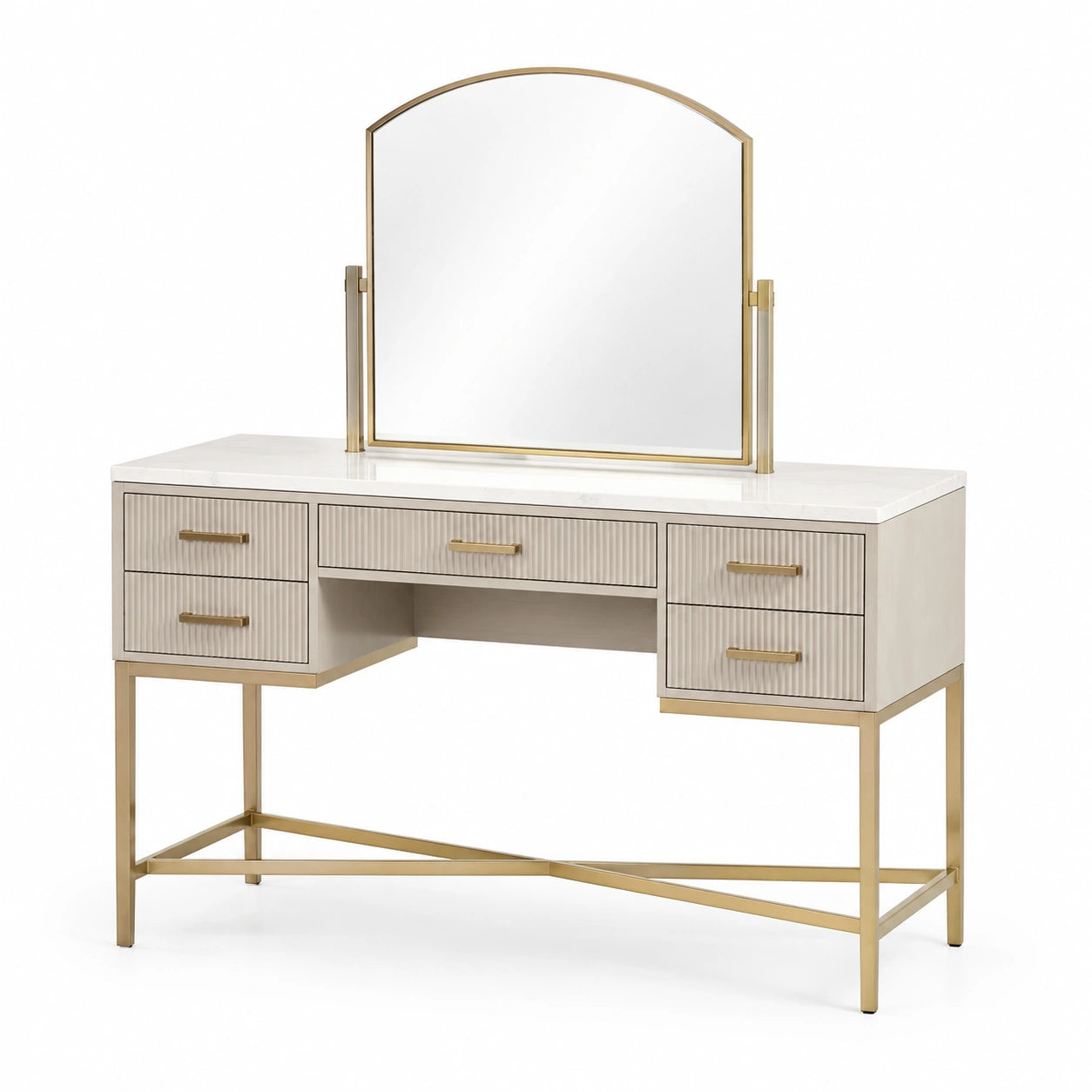 Coiffeuse en bois avec miroir et pieds en métal doré