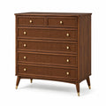 Commode en bois de noyer à 6 tiroirs avec poignées dorées