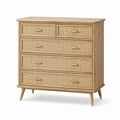 Commode en bois et rotin avec 5 tiroirs