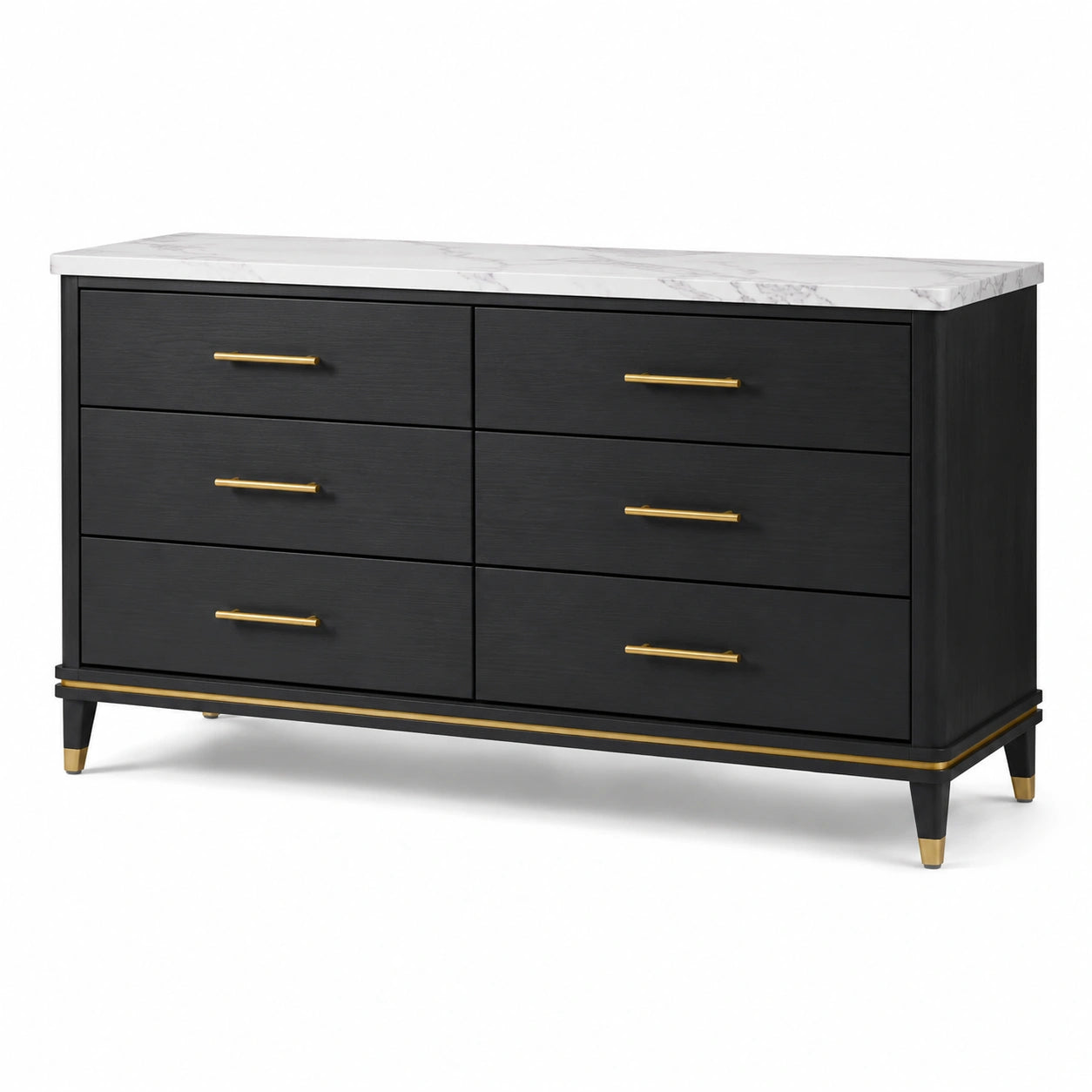 Commode à 6 tiroirs en bois avec plateau en marbre