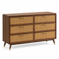 Commode en bois et rotin avec 6 tiroirs brun