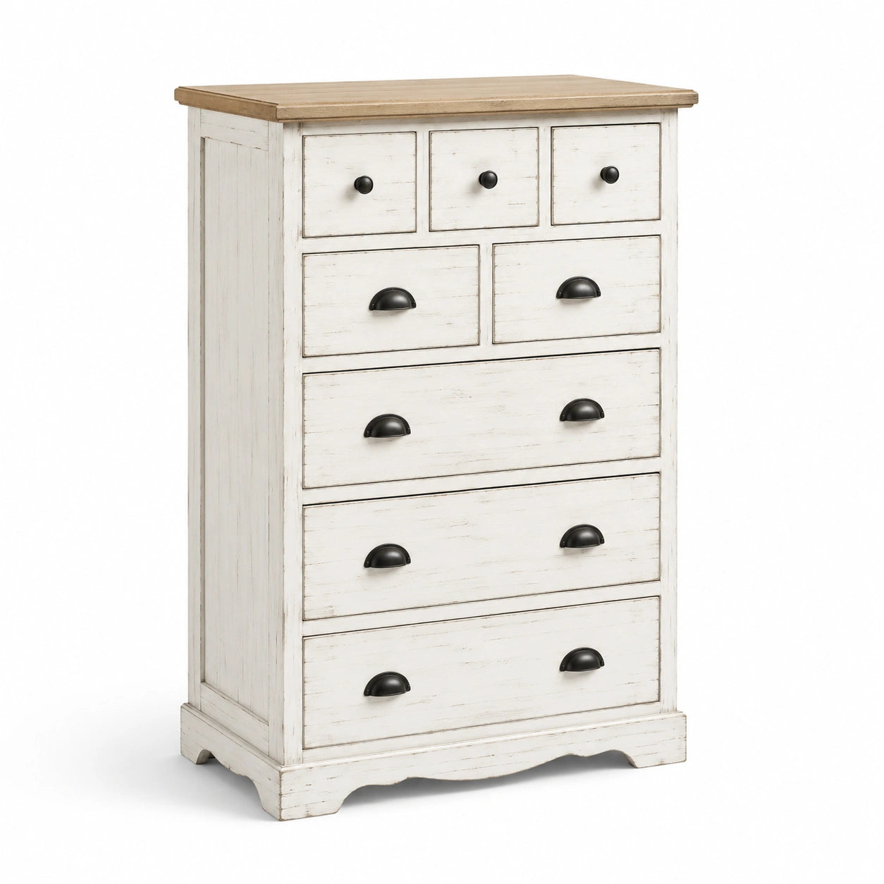 Commode haute en bois avec 7 tiroirs en bois de pin massif