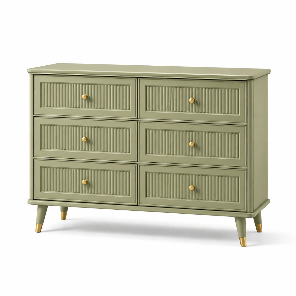Commode 6 Tiroirs en Bois avec Poignées Métalliques Vert Olive 120x40x80 cm