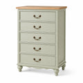 Commode haute 5 tiroirs en bois et métal vert