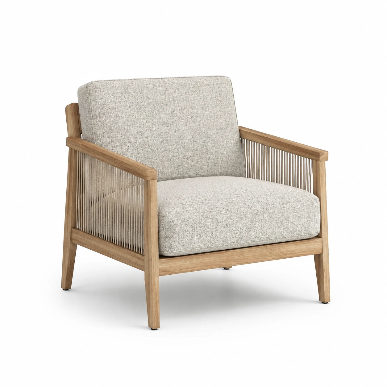 Fauteuil en bois avec coussin en tissu gris