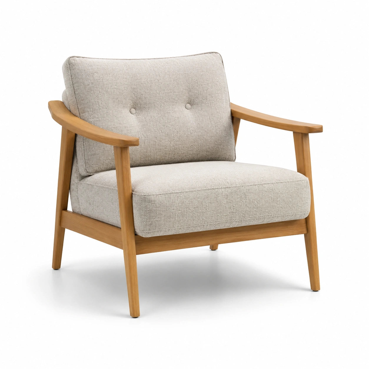 Fauteuil en bois et tissu polyester beige 75x80x85 cm