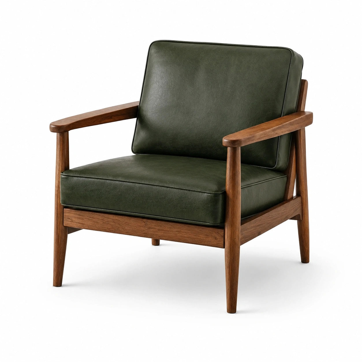 Fauteuil en cuir synthétique vert avec structure en bois d'acajou