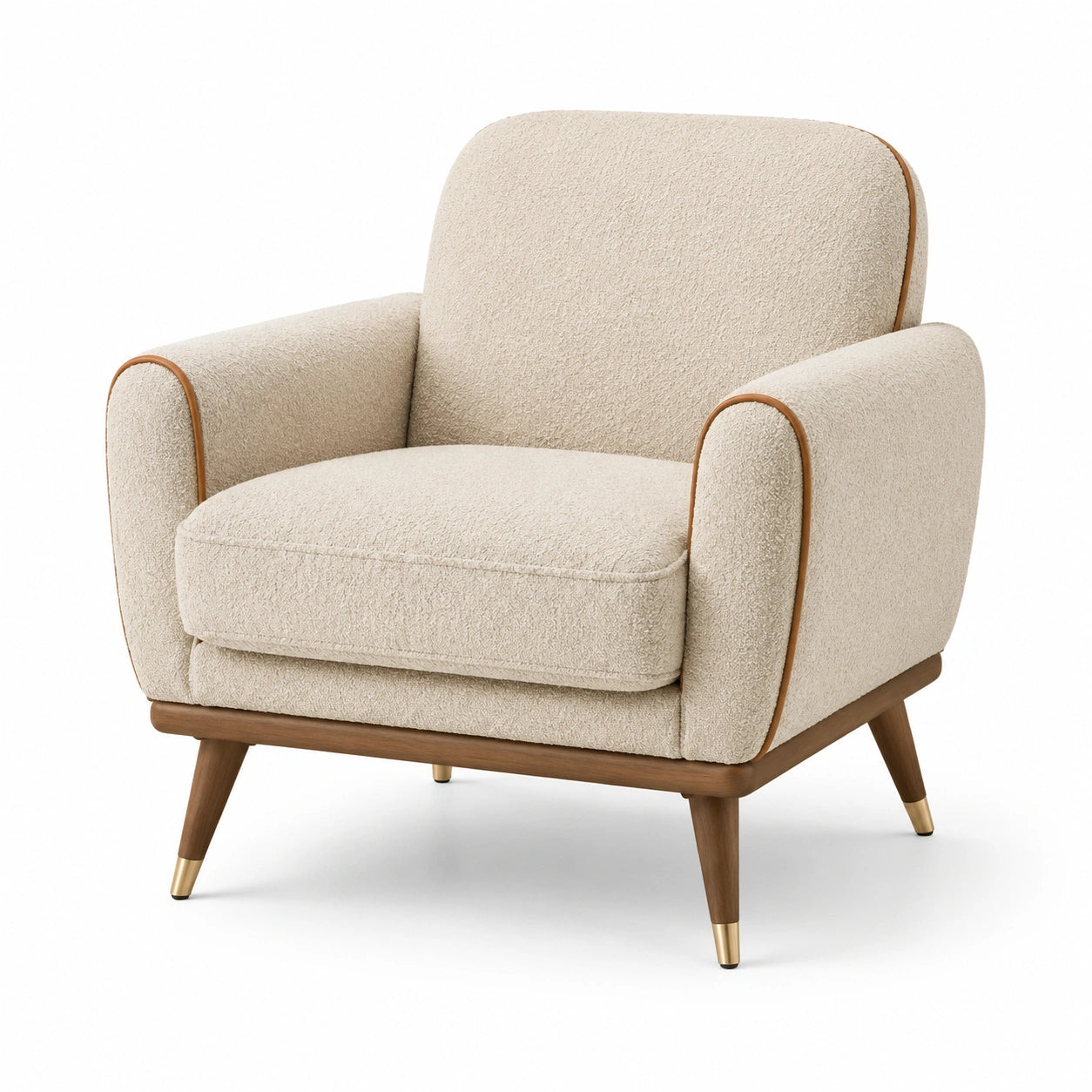 Fauteuil en tissu bouclé beige avec pieds en bois