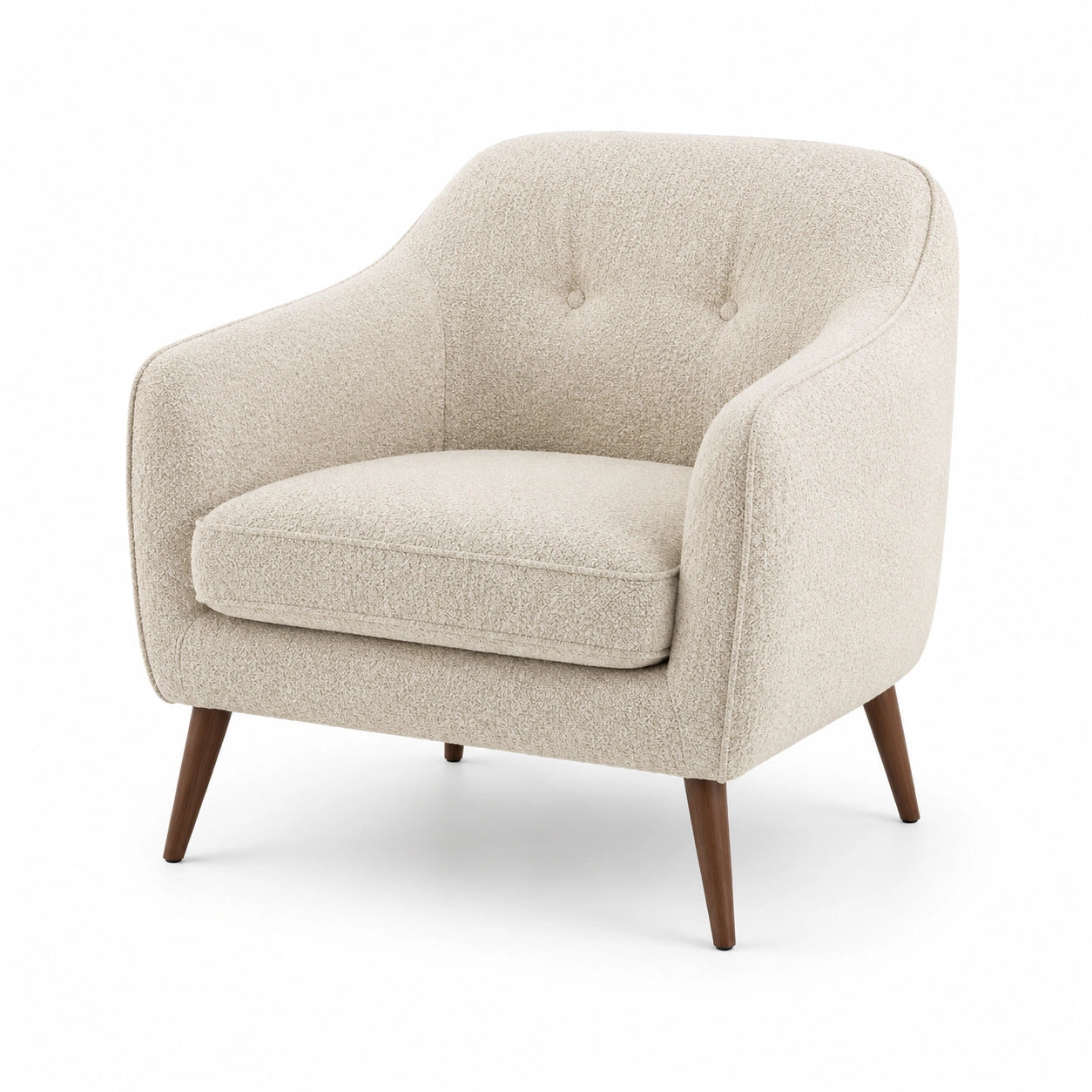 Fauteuil en tissu bouclé beige avec pieds en bois