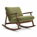 Fauteuil à bascule en bois de noyer et tissu polyester vert