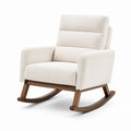 Chaise à bascule en tissu blanc crème avec cadre en bois