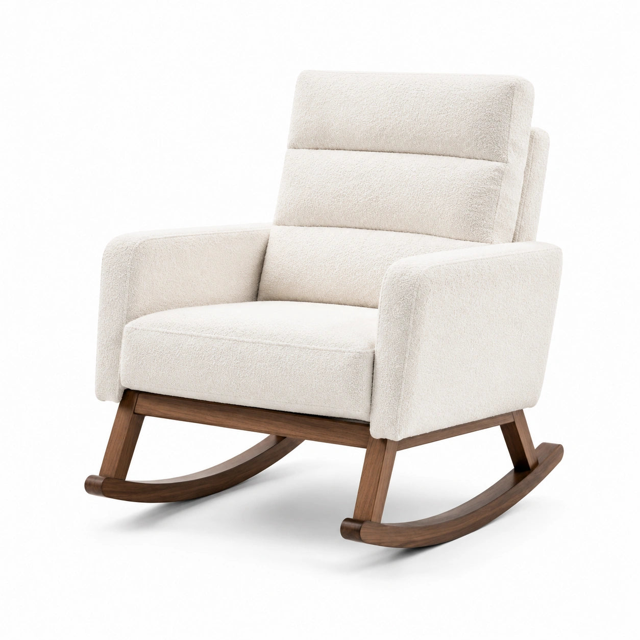 Chaise à bascule en tissu blanc crème avec cadre en bois