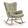 Fauteuil à bascule en tissu bouclé vert avec pieds en bois et métal