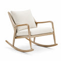 Fauteuil à bascule en bois de chêne et tissu blanc